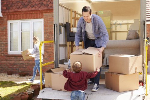 Office furniture and equipment prepared for a local business move