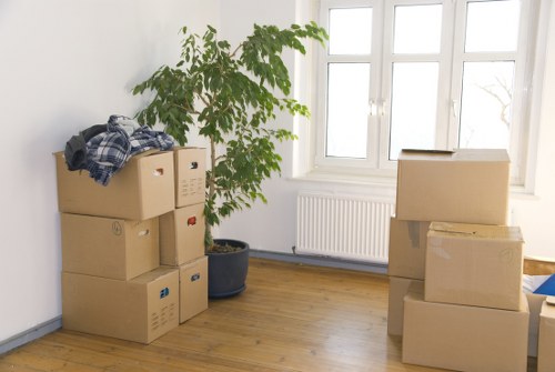 Packed boxes and furniture in a local Belsize Park flat