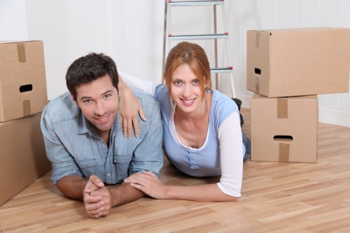 Packed boxes and furniture ready for transport